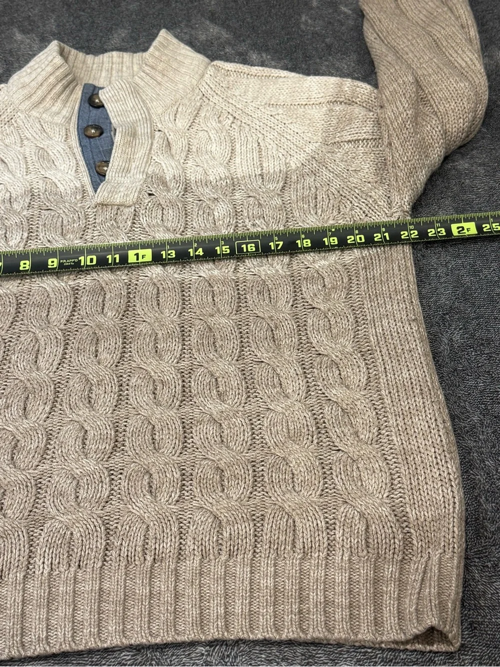 Weatherproof Vintage Sweater Men’s Large Oatmeal Cable Knit Button Mock Neck